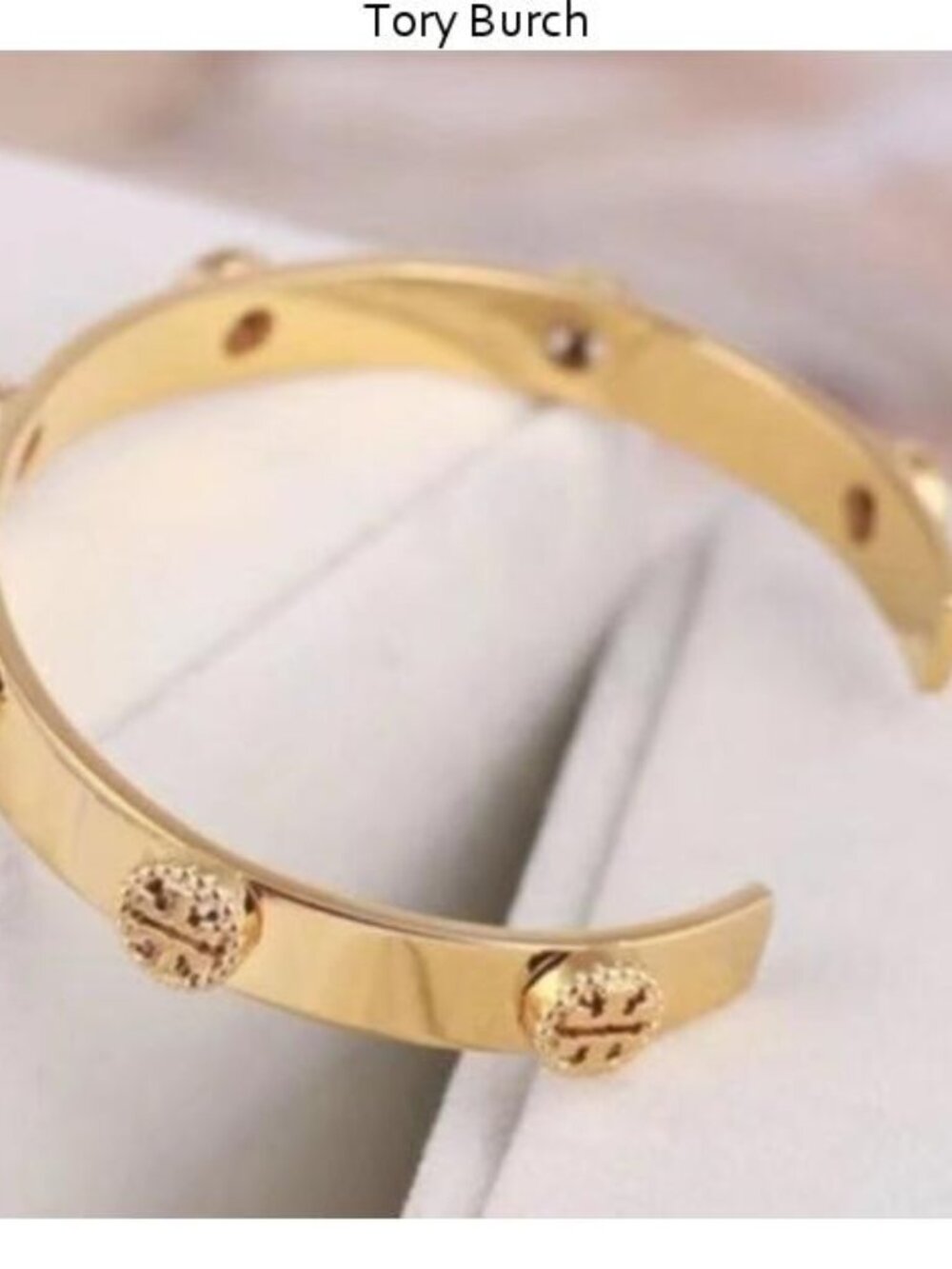 Tory Burch Gold Logo Stud Open Cuff Bracelet